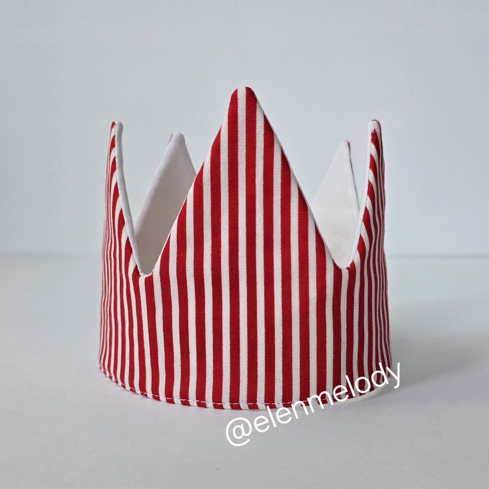 NEW Handmade Kids Cotton Red and White Fabric Baby Birthday Crown Hair Accessory